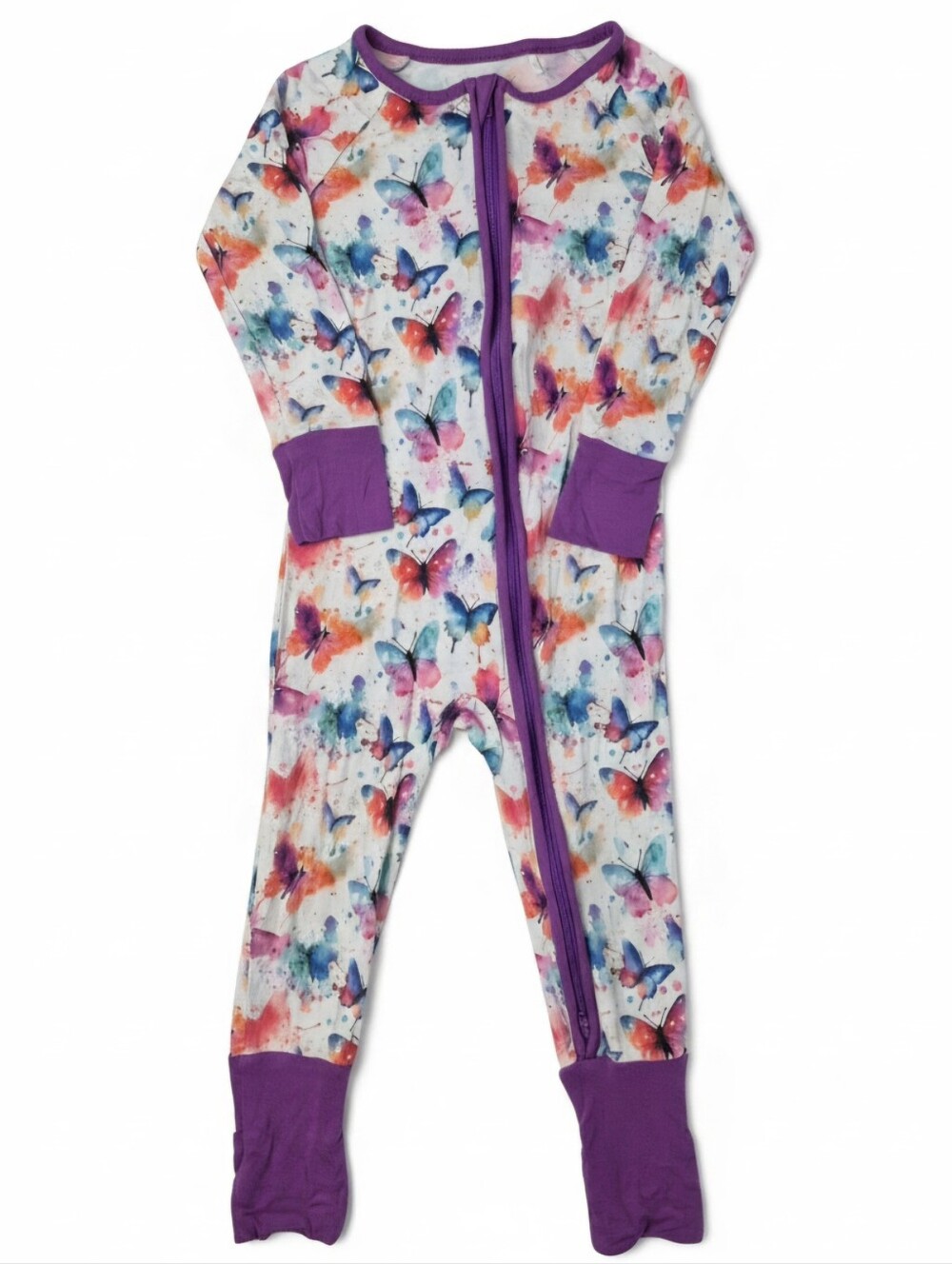 Bamboo Watercolor Butterfly Zip One Piece Romper Pajamas 18-24M